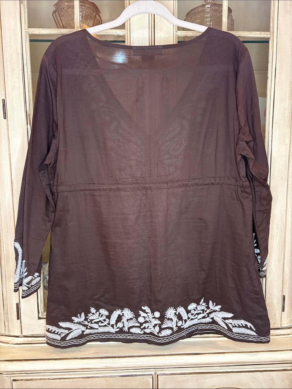 NWOT Michael Kors Brown Tunic Swim Coverup with White Embroidery - Picture 5 of 5